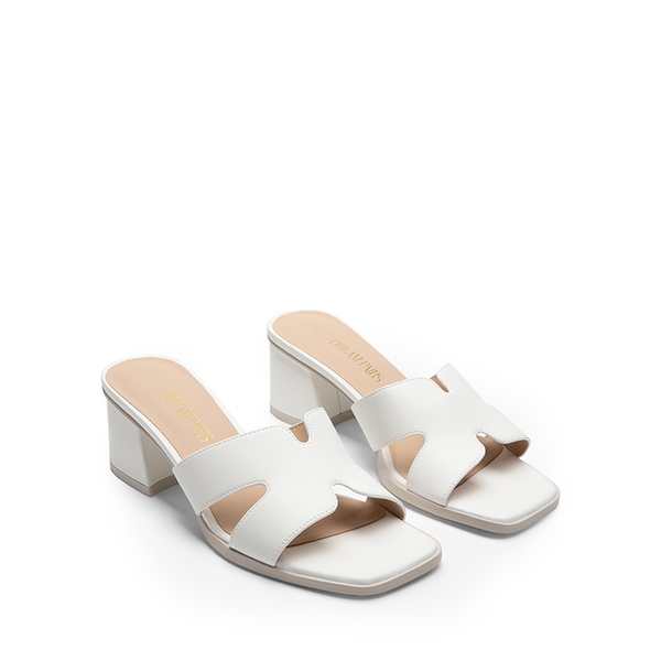 Square Toe Cut Out Sandals - WHITE-PU - 4